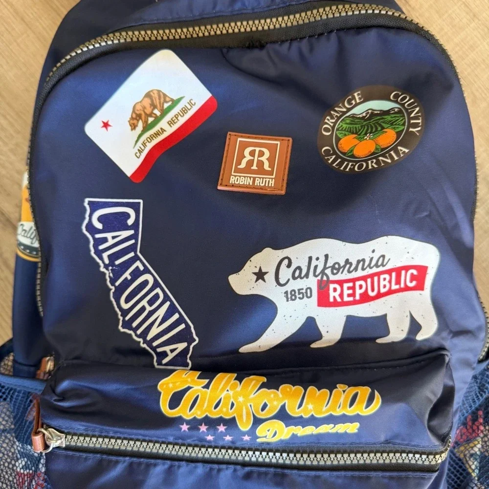 Robin Ruth California Republic Navy Blue Nylon Backpack Laptop Sleeve Souvenir